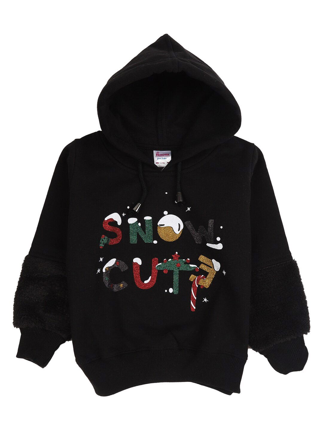 

V-Mart Black Poly Cotton Hooded Print Top