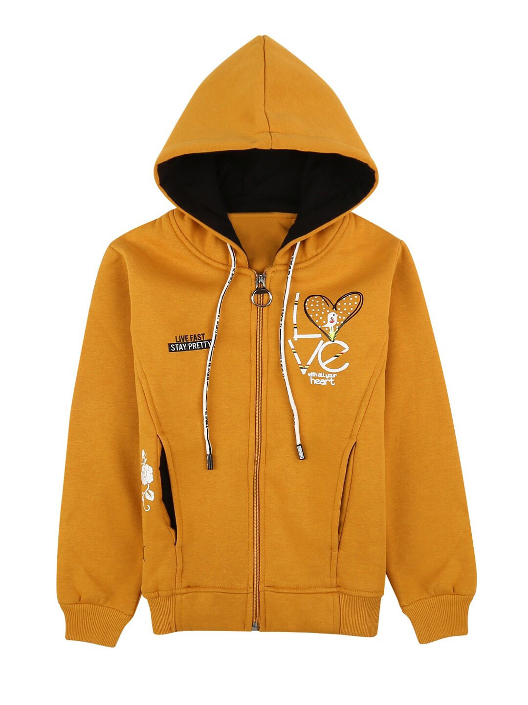 

V-Mart Girls Mustard Printed Hooded Sweatshirt