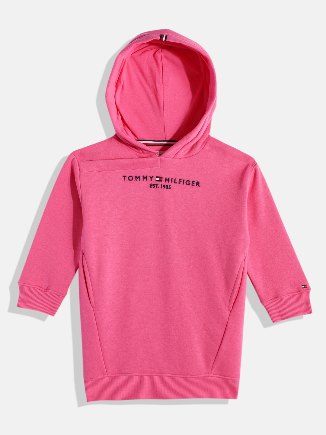 

Tommy Hilfiger Brand Logo Embroidered Hooded Jumper Dress, Pink