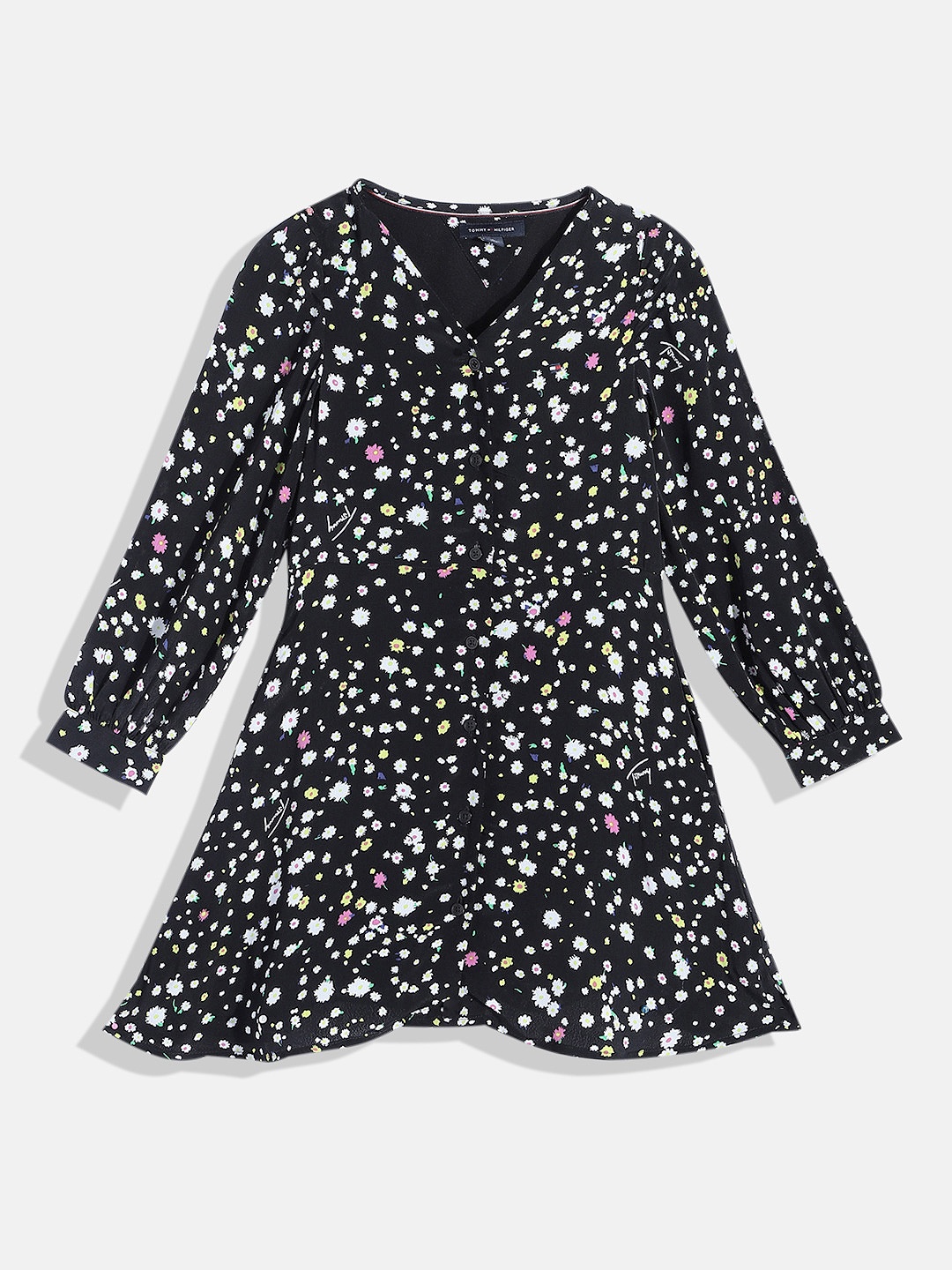 

Tommy Hilfiger Girls Floral Print A-Line Dress, Black