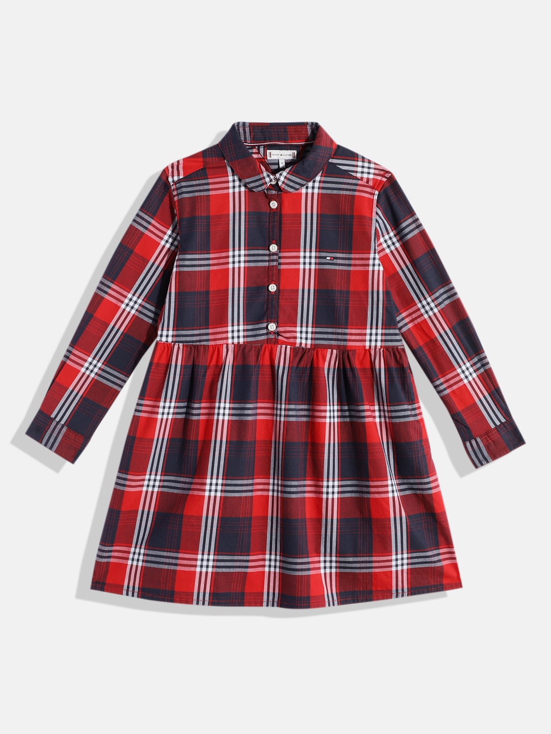 

Tommy Hilfiger Checked Gathered or Pleated Fit & Flare Dress, Red