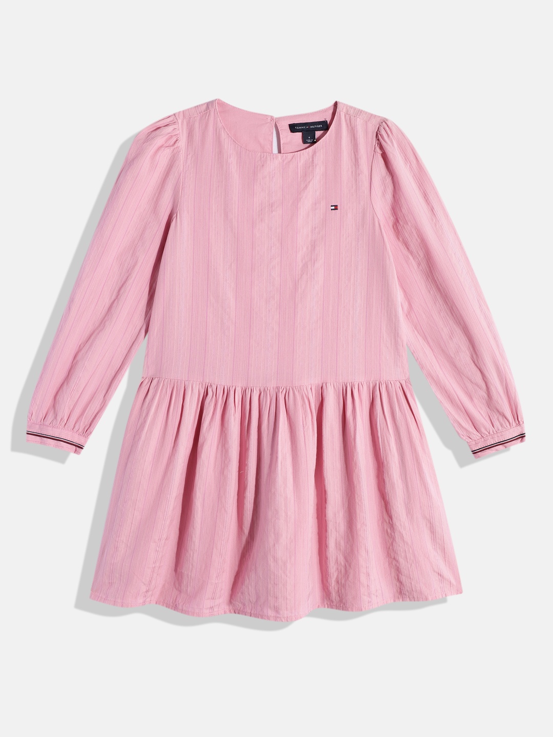 

Tommy Hilfiger Girls Self Striped Fit & Flare Dress, Pink