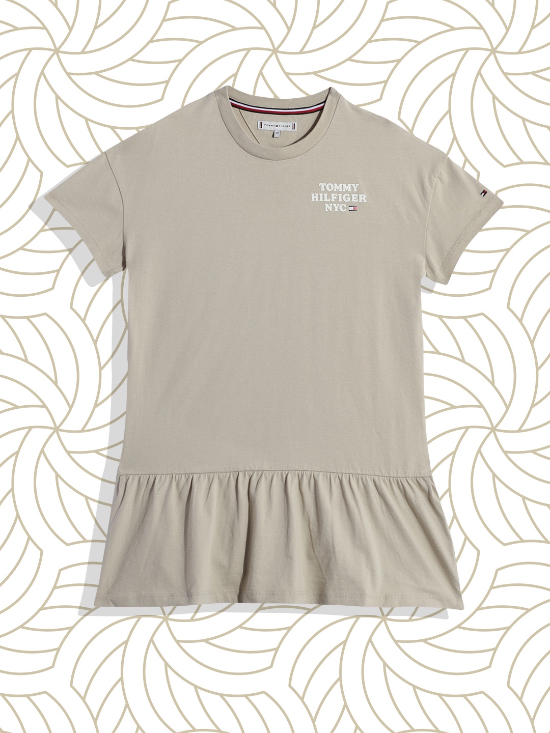 

Tommy Hilfiger Girls Olive Green Brand Logo Print Pure Organic Cotton Drop-Waist Dress