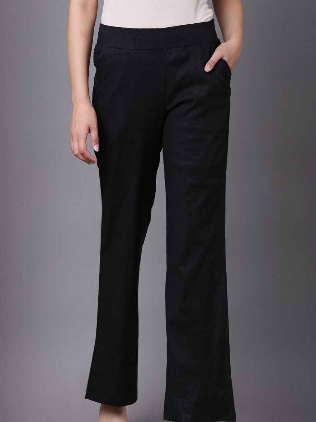 

Lakshita Women Black Smart Loose Long Bell Bottom Trousers