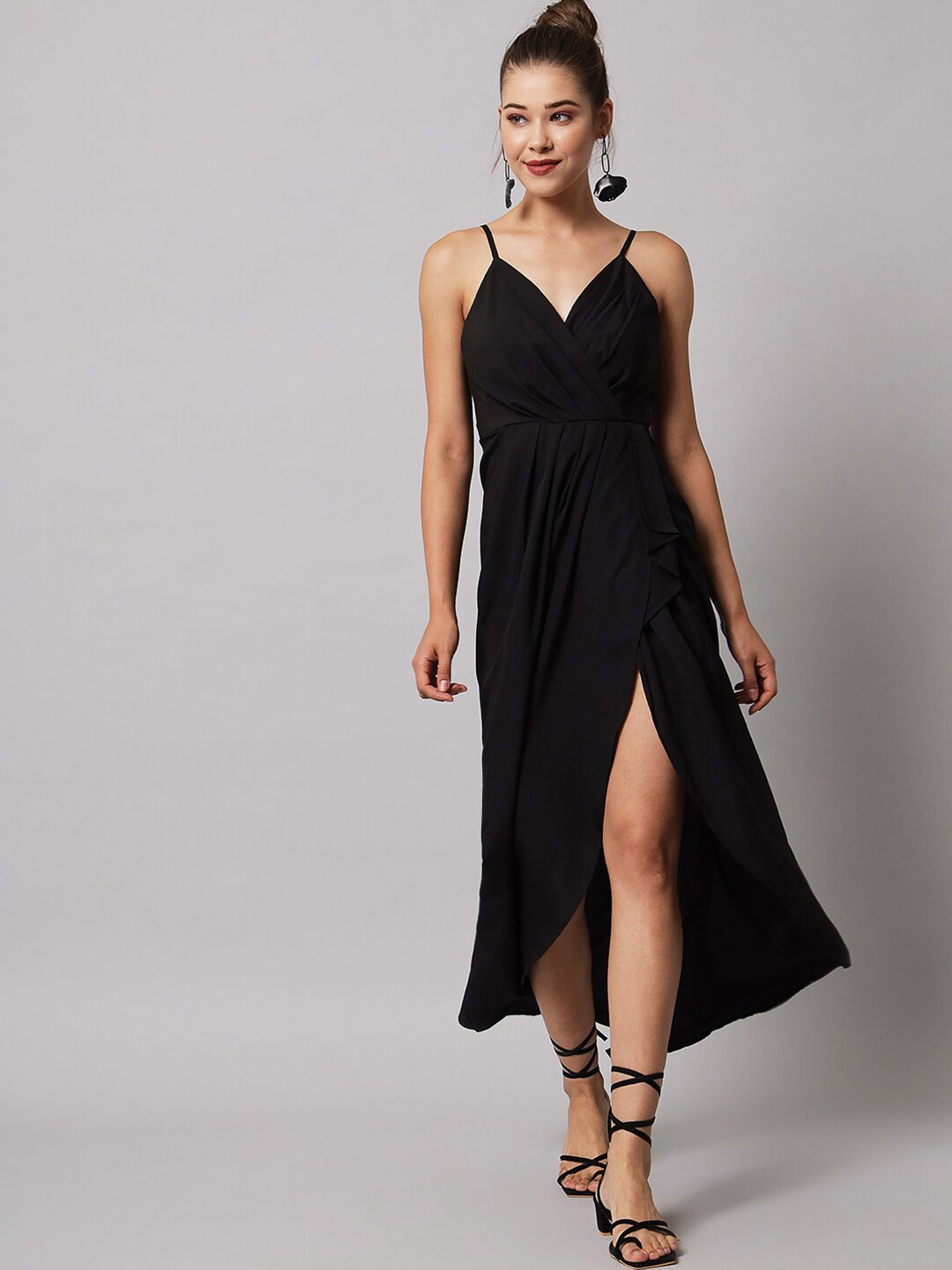 

emeros Black Crepe Maxi Wrap Dress