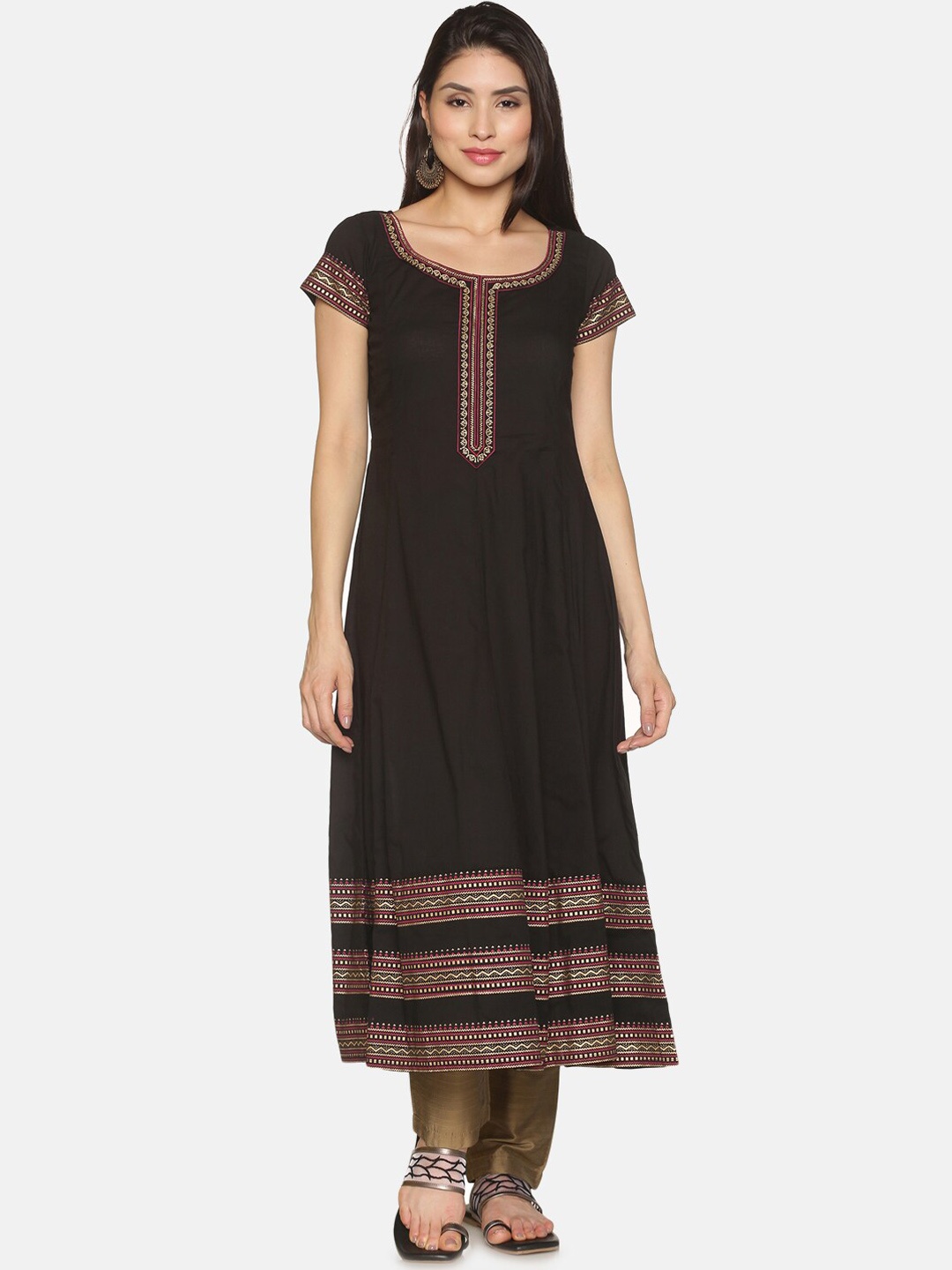 

Saffron Threads Women Black A-line Kurta with Embroidered Neck