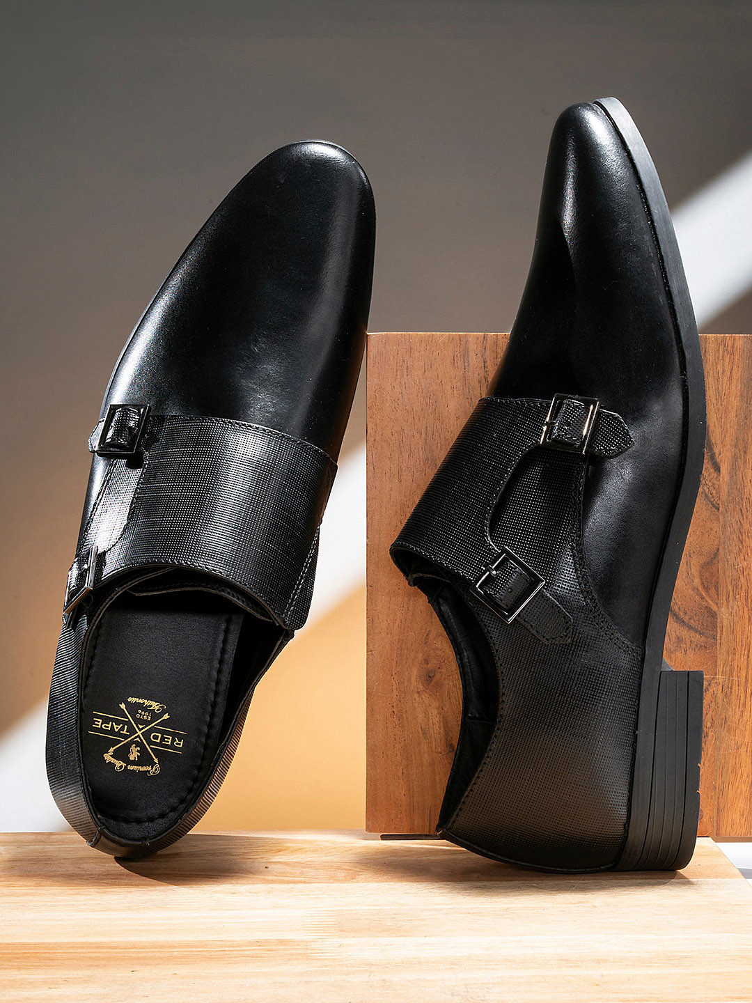 

Red Tape Men Black Solid Formal Monks