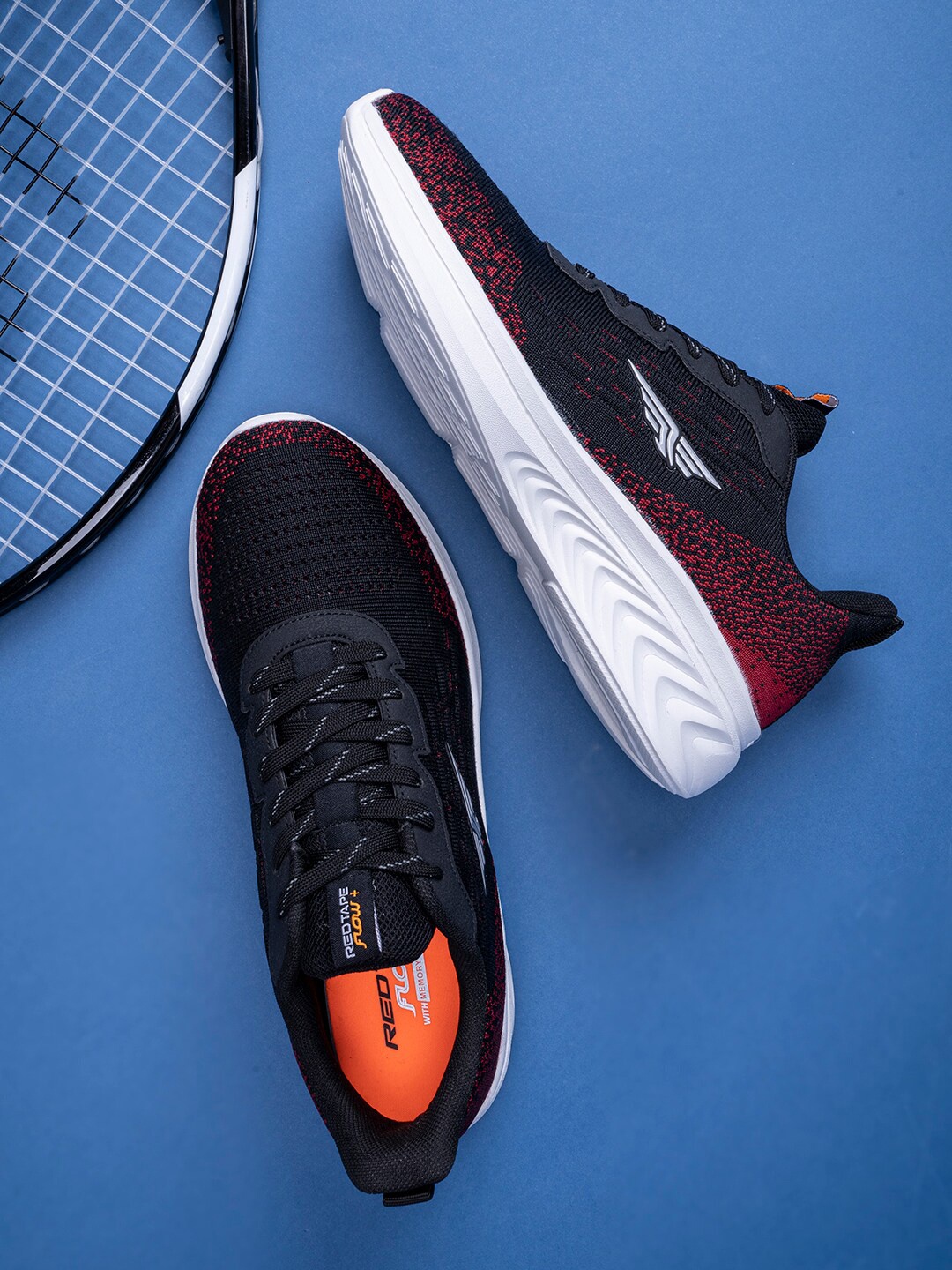 

Red Tape Men Black, Red Textile Walking Shoes
