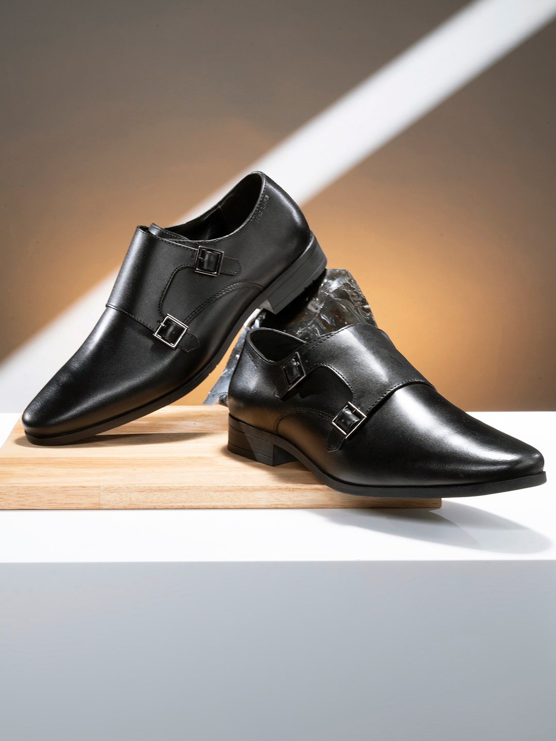 

Red Tape Men Black Solid Leather Formal Monk Shoes