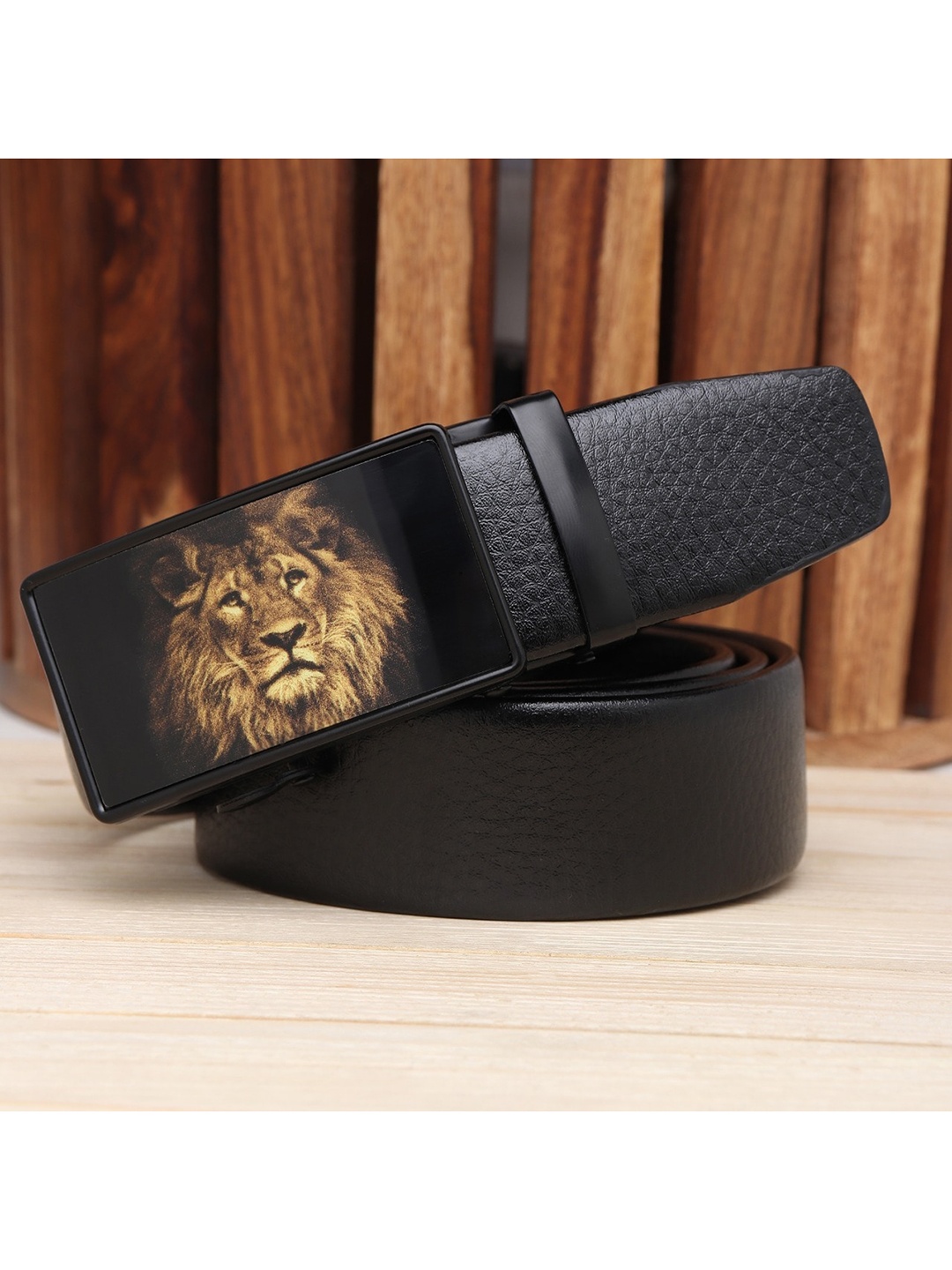 

Kastner Men Black Belt with Animal Printed Slider Buckle