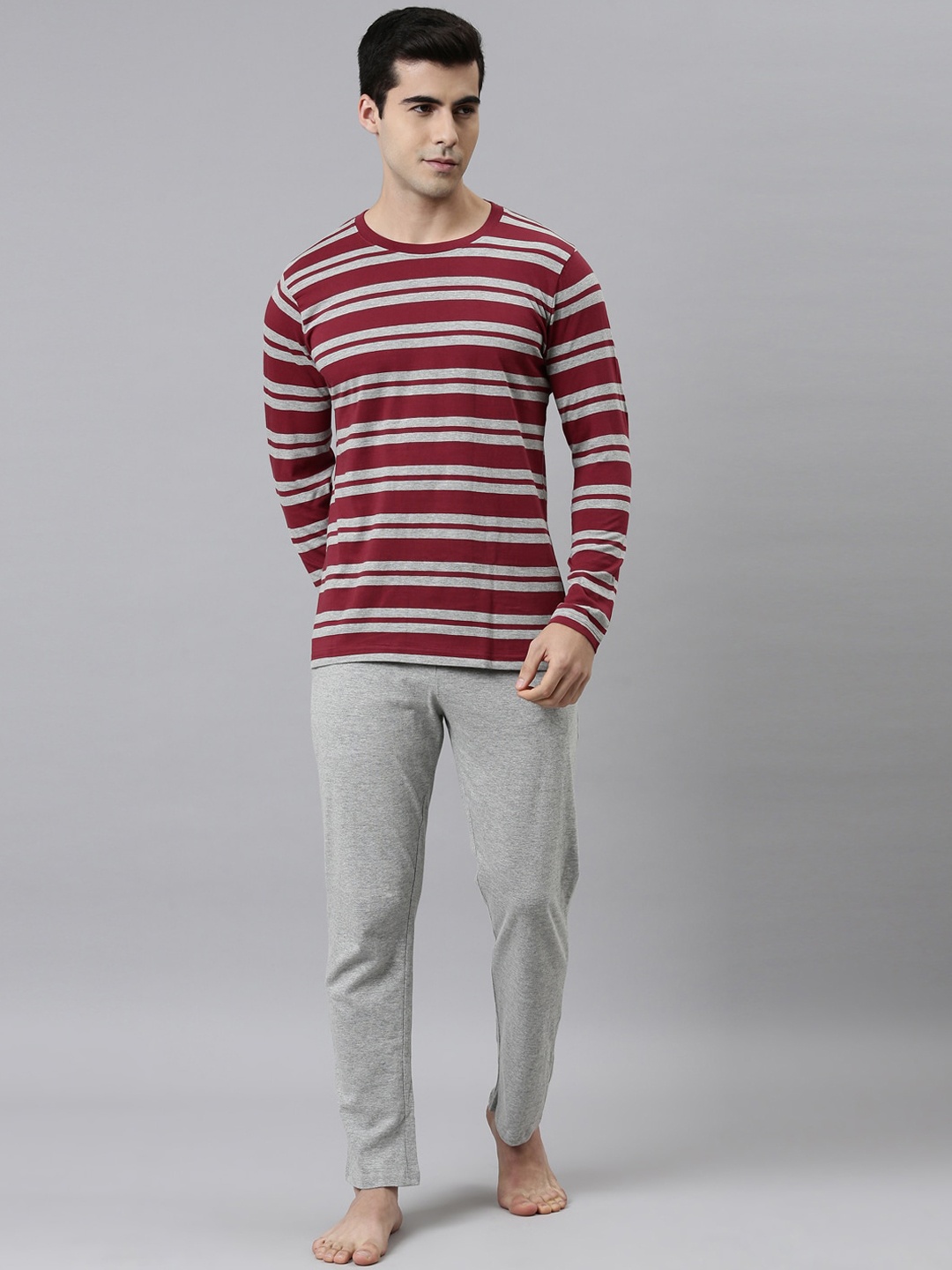 

Joven Men Maroon & Grey Striped Night Suit & Plus Size