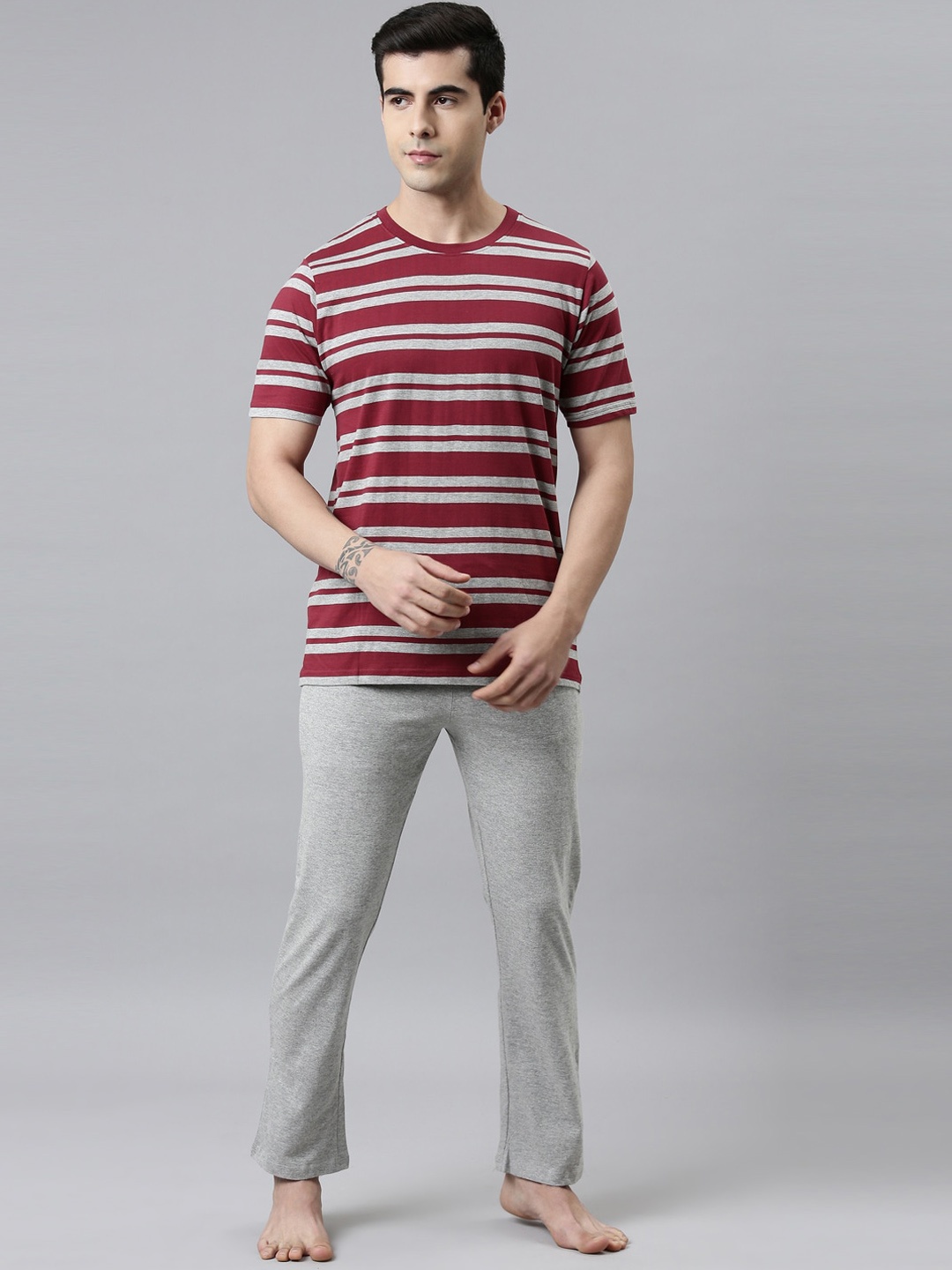 

Joven Men Maroon & Grey Striped Night suit