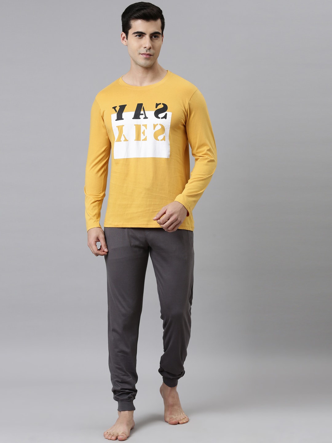 

Joven Men Yellow & Grey Printed Night suit