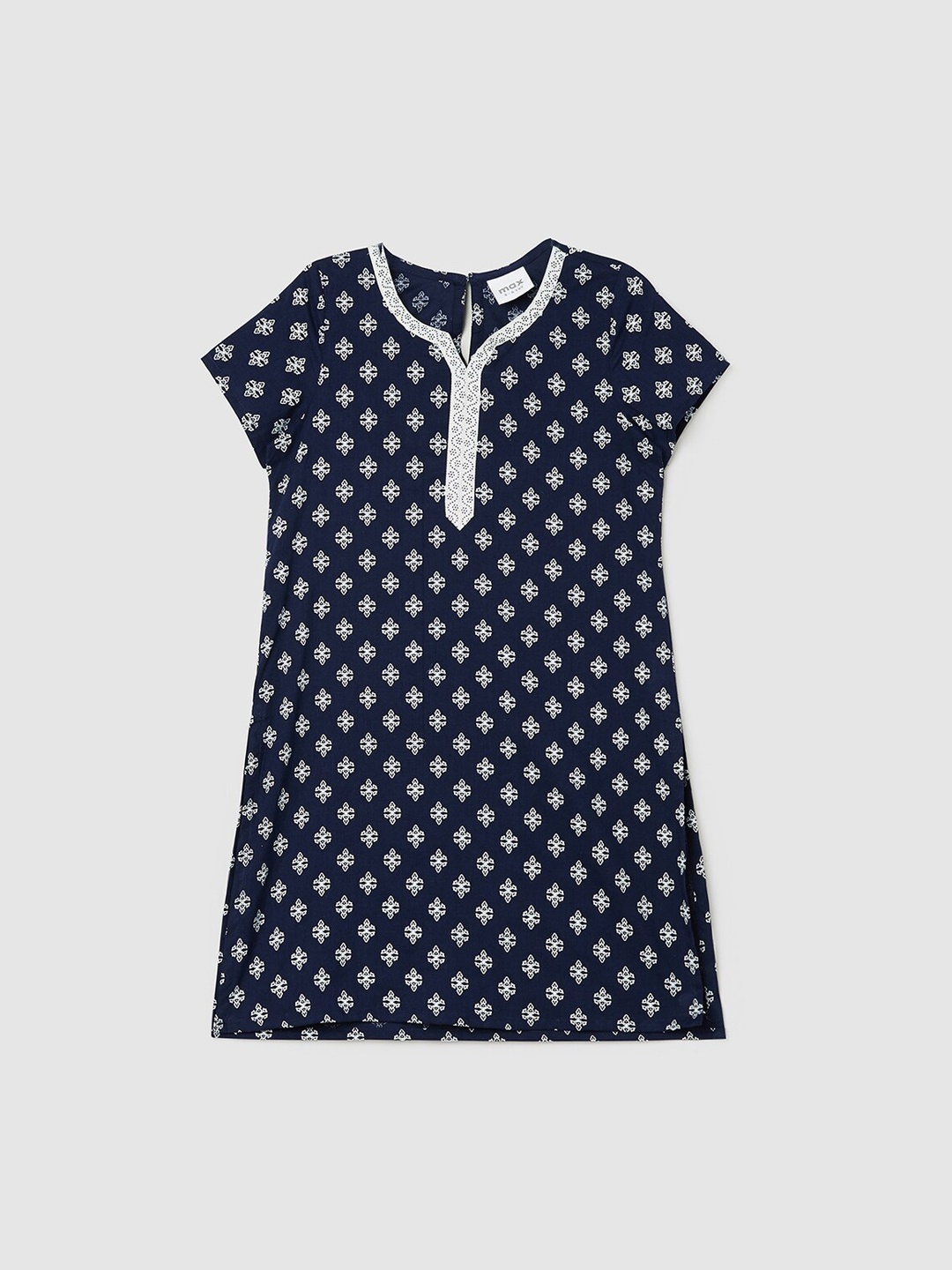 max Girls Navy Blue Floral Printed Kurta