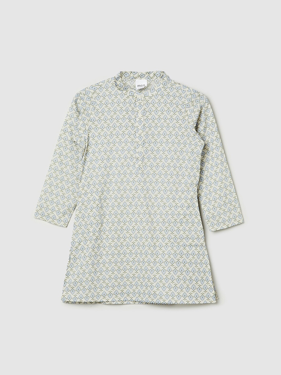 

max Boys Green & Cream-Coloured Ethnic Motifs Printed Thread Work Kurta