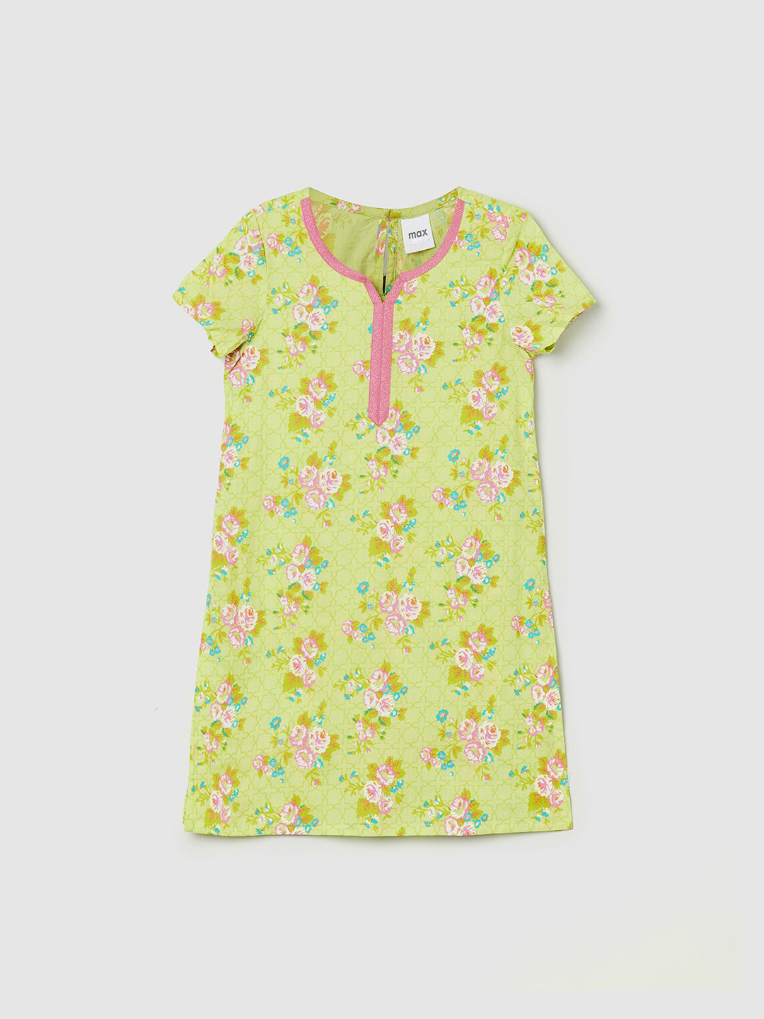 

max Kids-Girls Green Floral Printed Kurta
