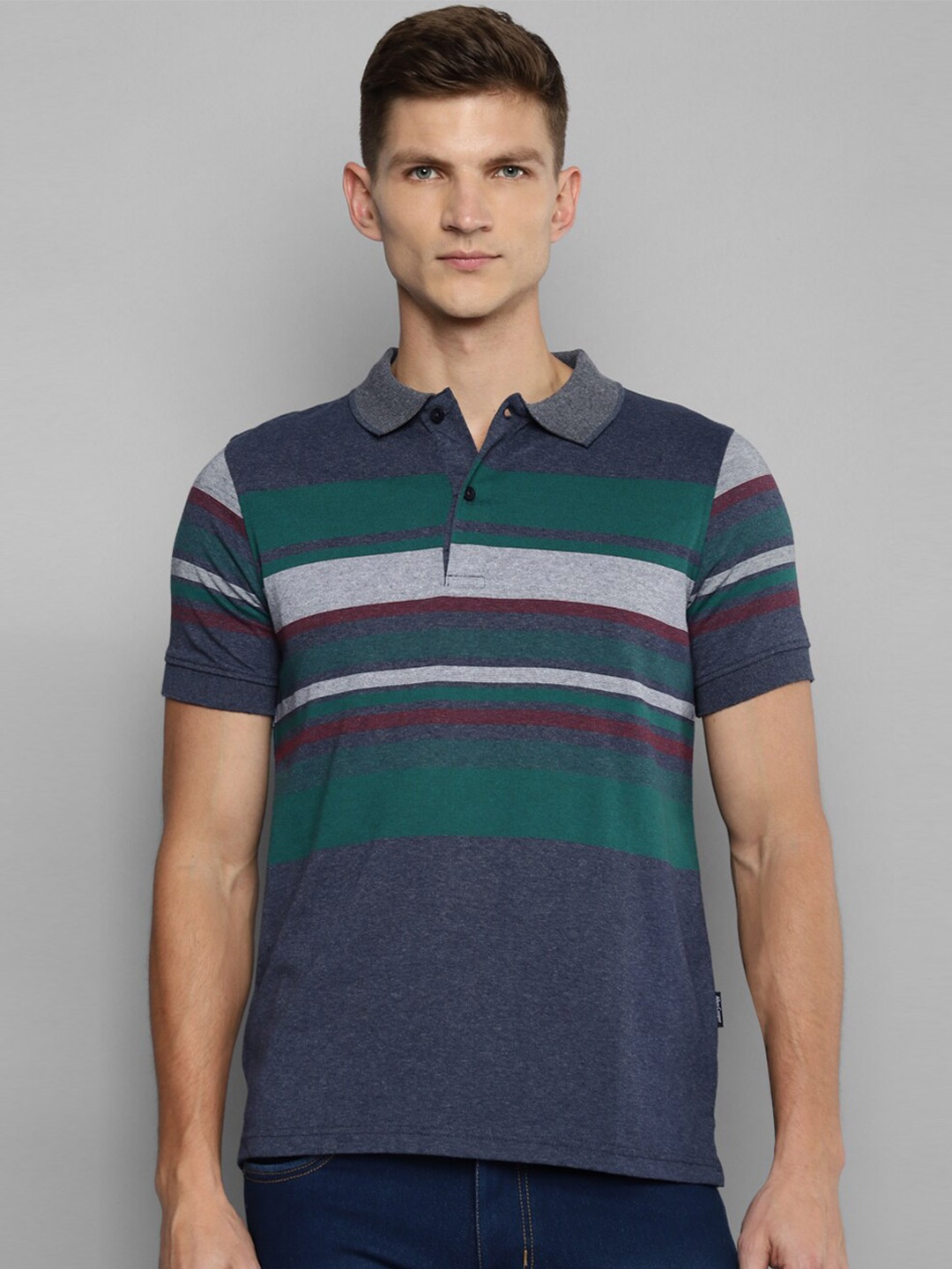 

Allen Cooper Men Blue Colourblocked Polo Collar Anti Odour T-shirt