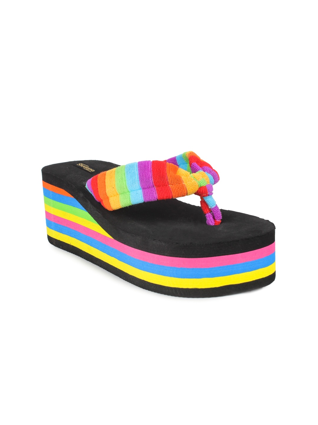 

Shoetopia Women Multicoloured Striped Comfort Heels, Multi
