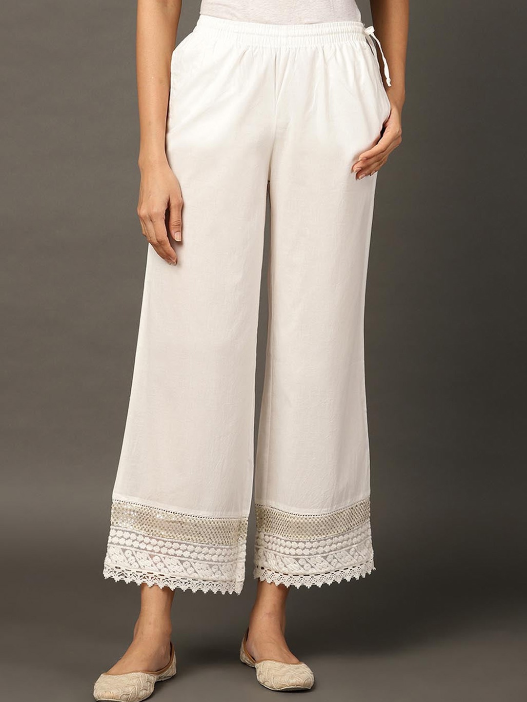 Lakshita Women White Embroidered Cotton Palazzos