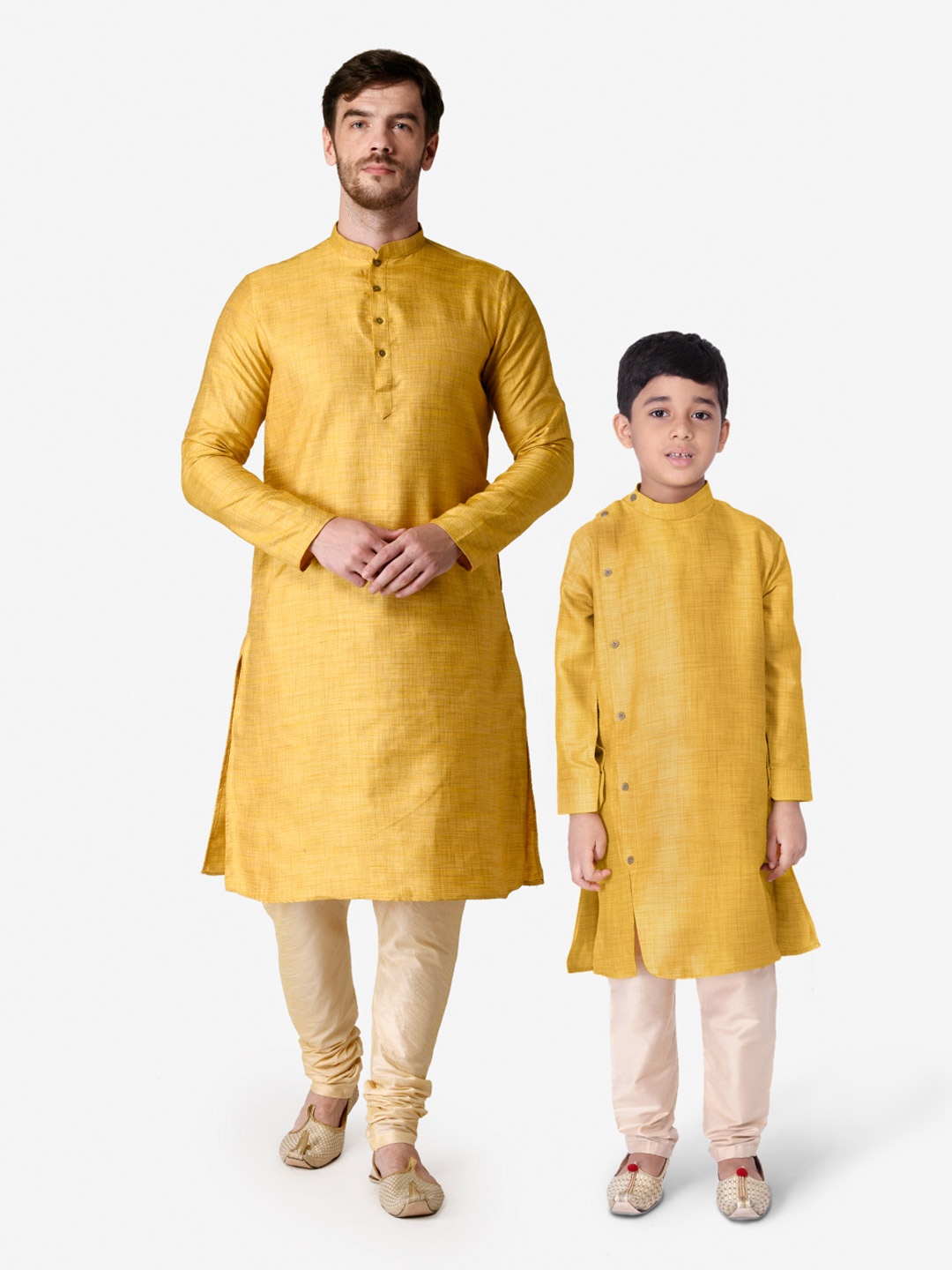 

TABARD Boys Yellow Pure Silk Kurta with Churidar