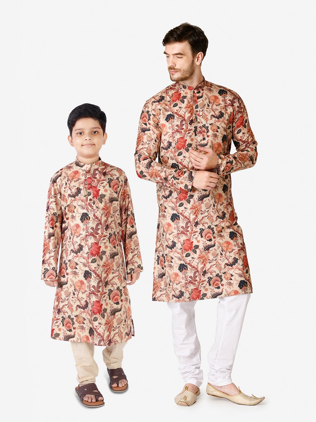 

TABARD kid Boys Blue Floral Printed Pure Cotton Kurta with Churidar set