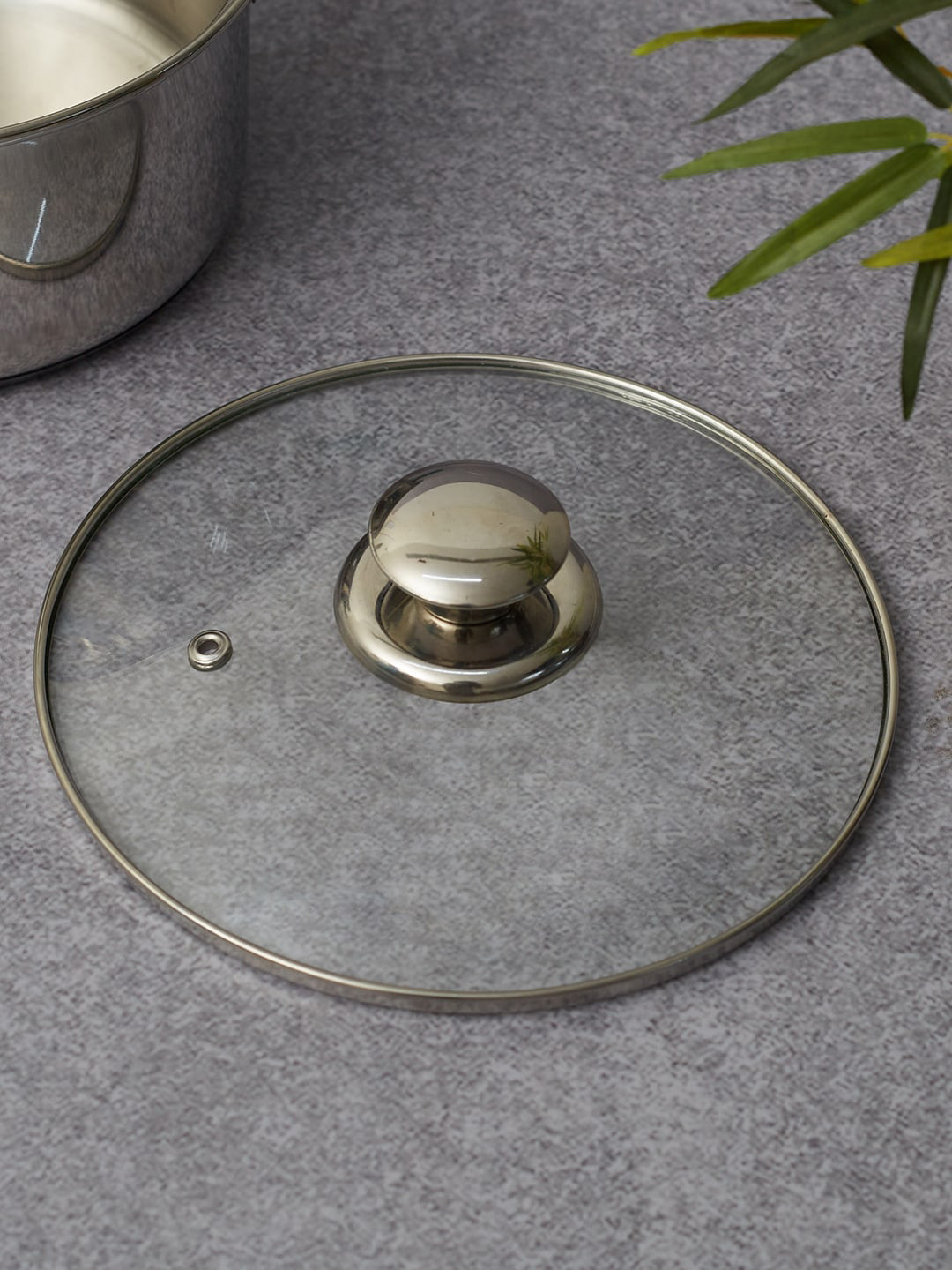 

HomeTown Transparent Solid Dishwasher Safe Glass Lid With Knob