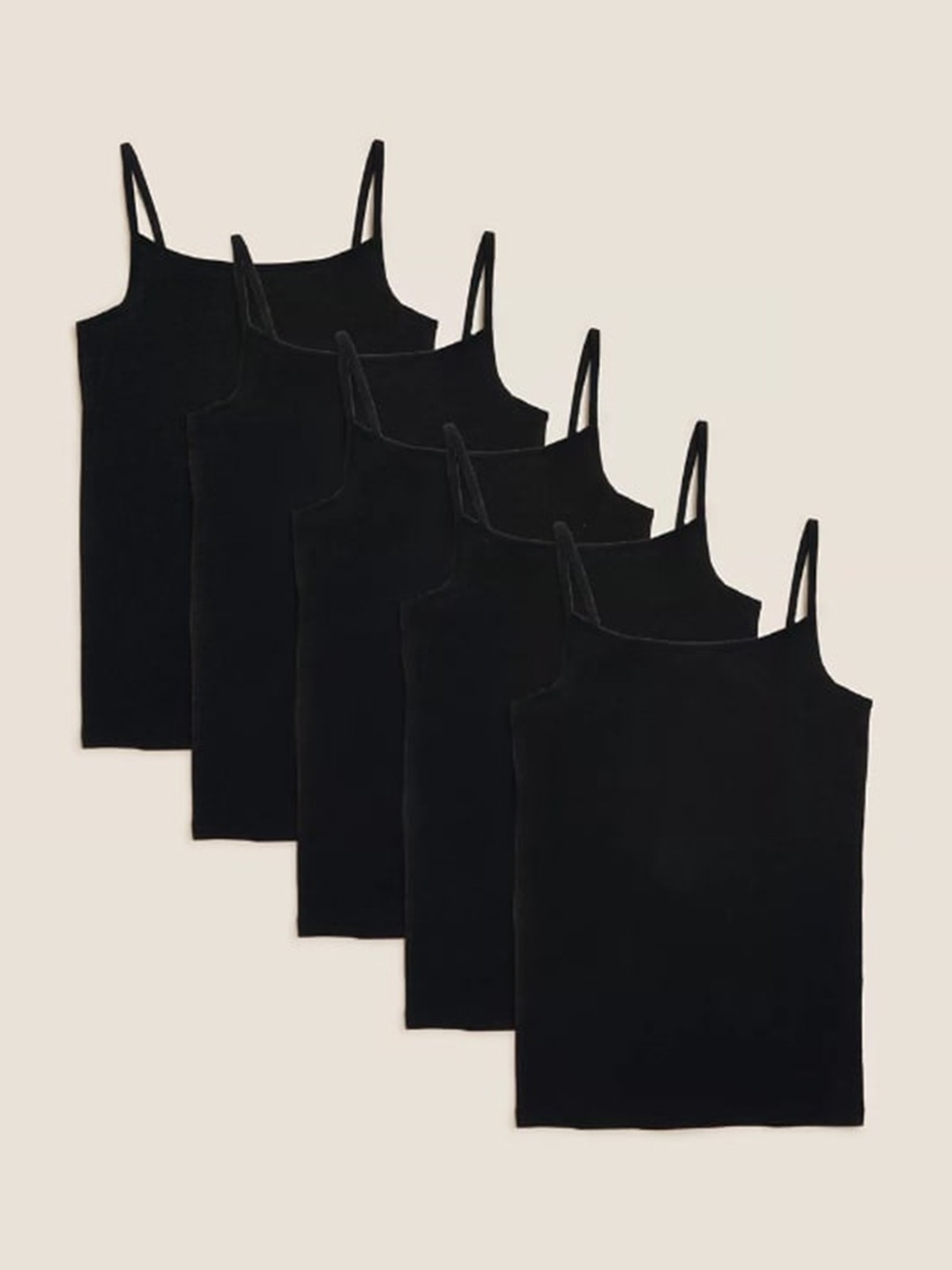 

Marks & Spencer Girls Set of 5 Black Solid Cotton Camisoles