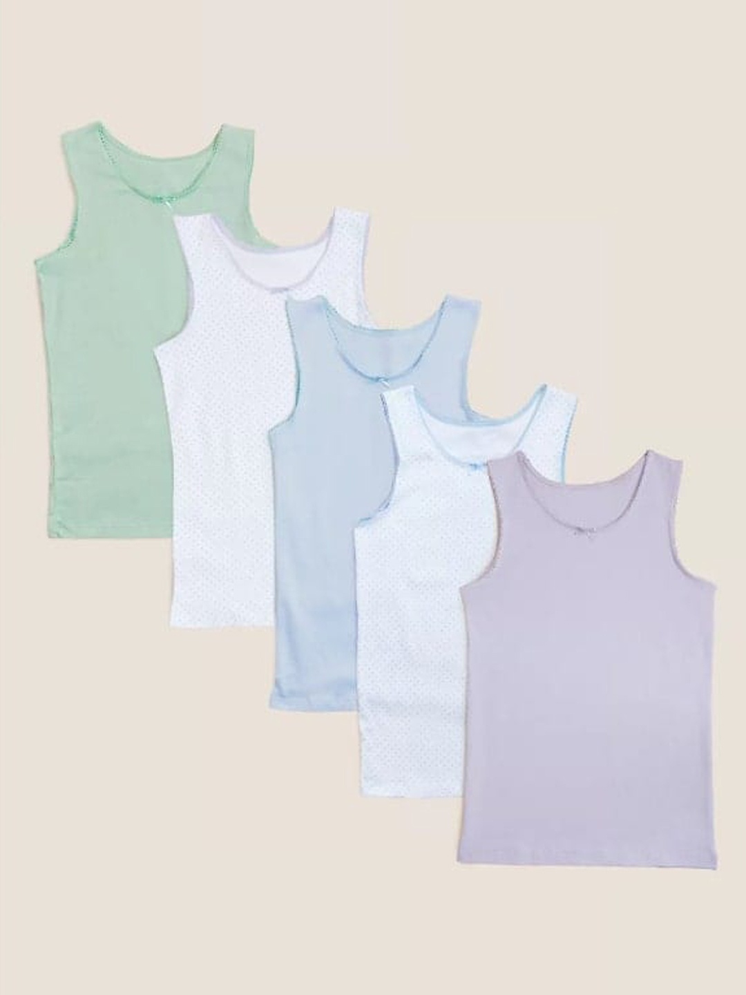 

Marks & Spencer Girls Pack of 5 Solid Cotton Camisoles, Multi