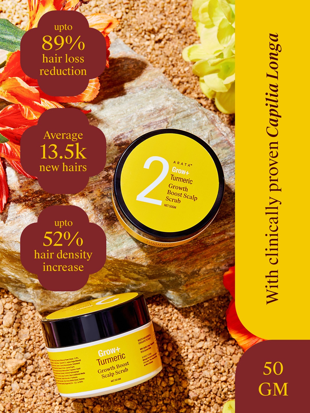 

ARATA Turmeric Grow+ Growth Boost Scalp Scrub with Capilia Longa - 50 g, Yellow