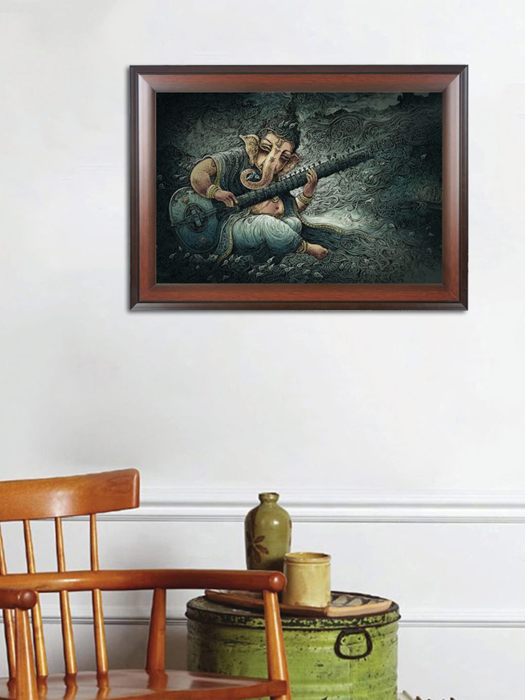 

WENS Teal Blue Musical Ganesha Painting Religious Multicolour Wall Art