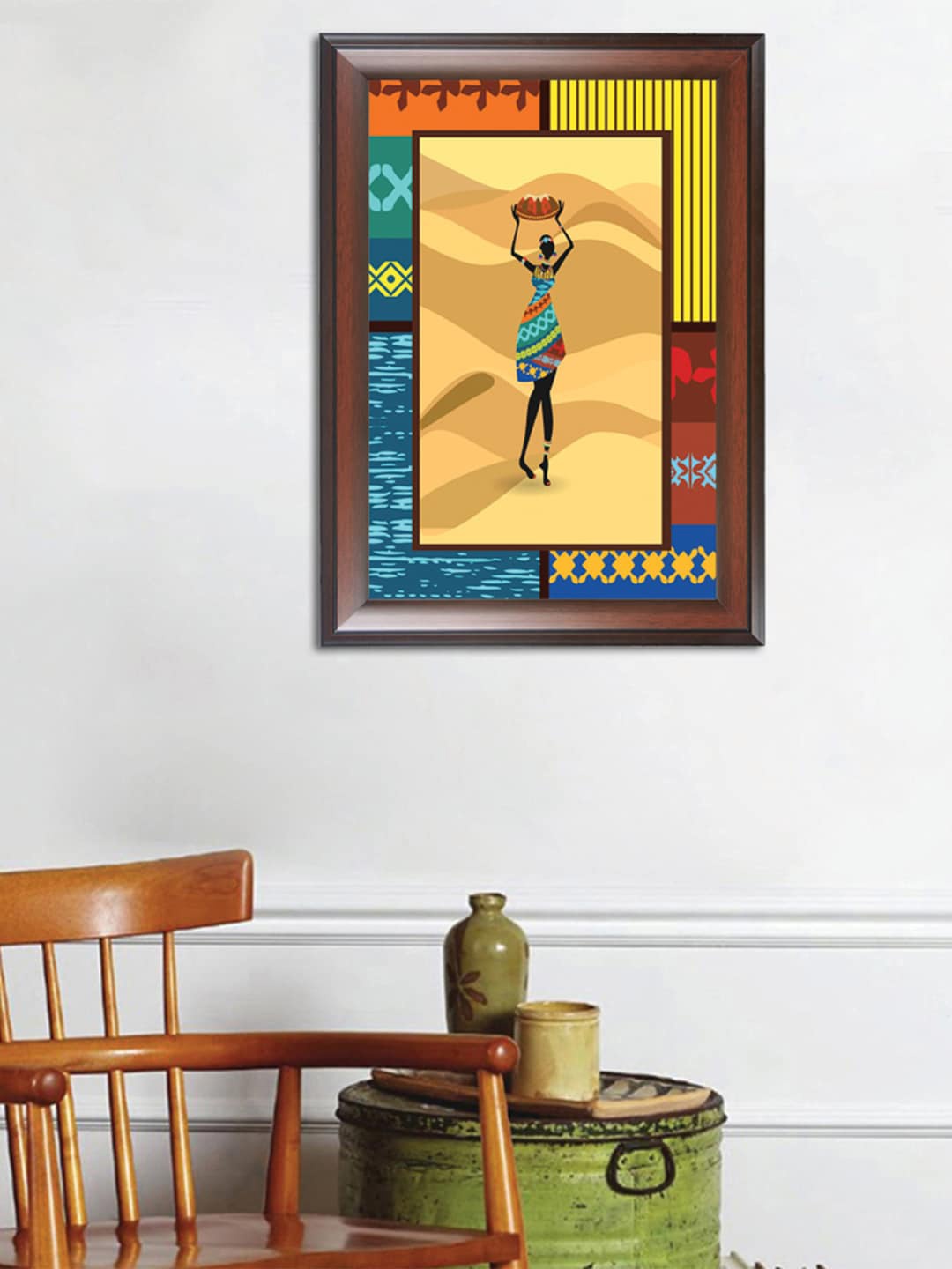 

WENS Beige & Blue Ethnic Werlyi Art Wall Painting