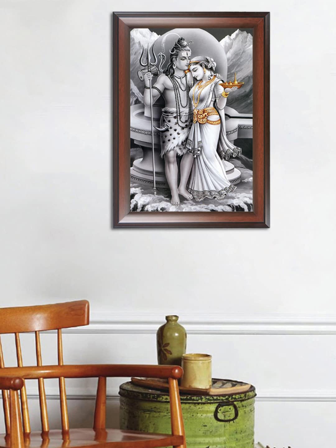 WENS Grey & Black Lord Shiv And Parvati Wall Painting