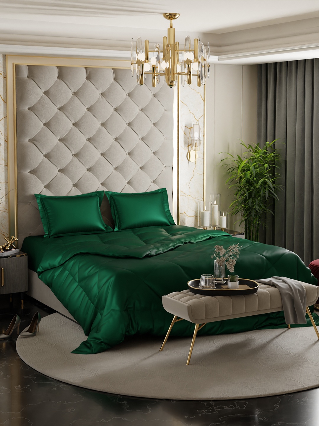 

Stoa Paris Date Night Collection Green Solid AC Room 150 GSM Double Bed Satin Comforter