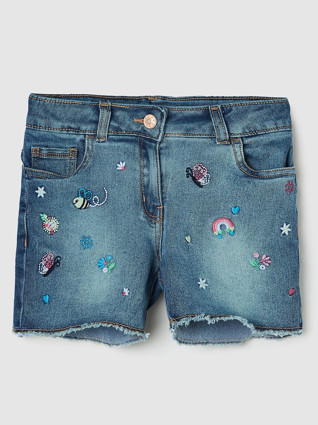 

max Girls Blue Printed Denim Shorts