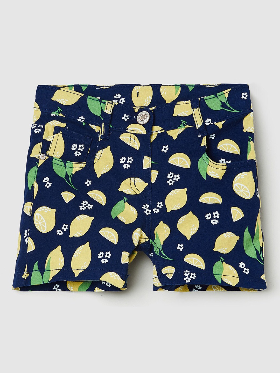 

max Girls Navy Blue Printed Cotton Shorts