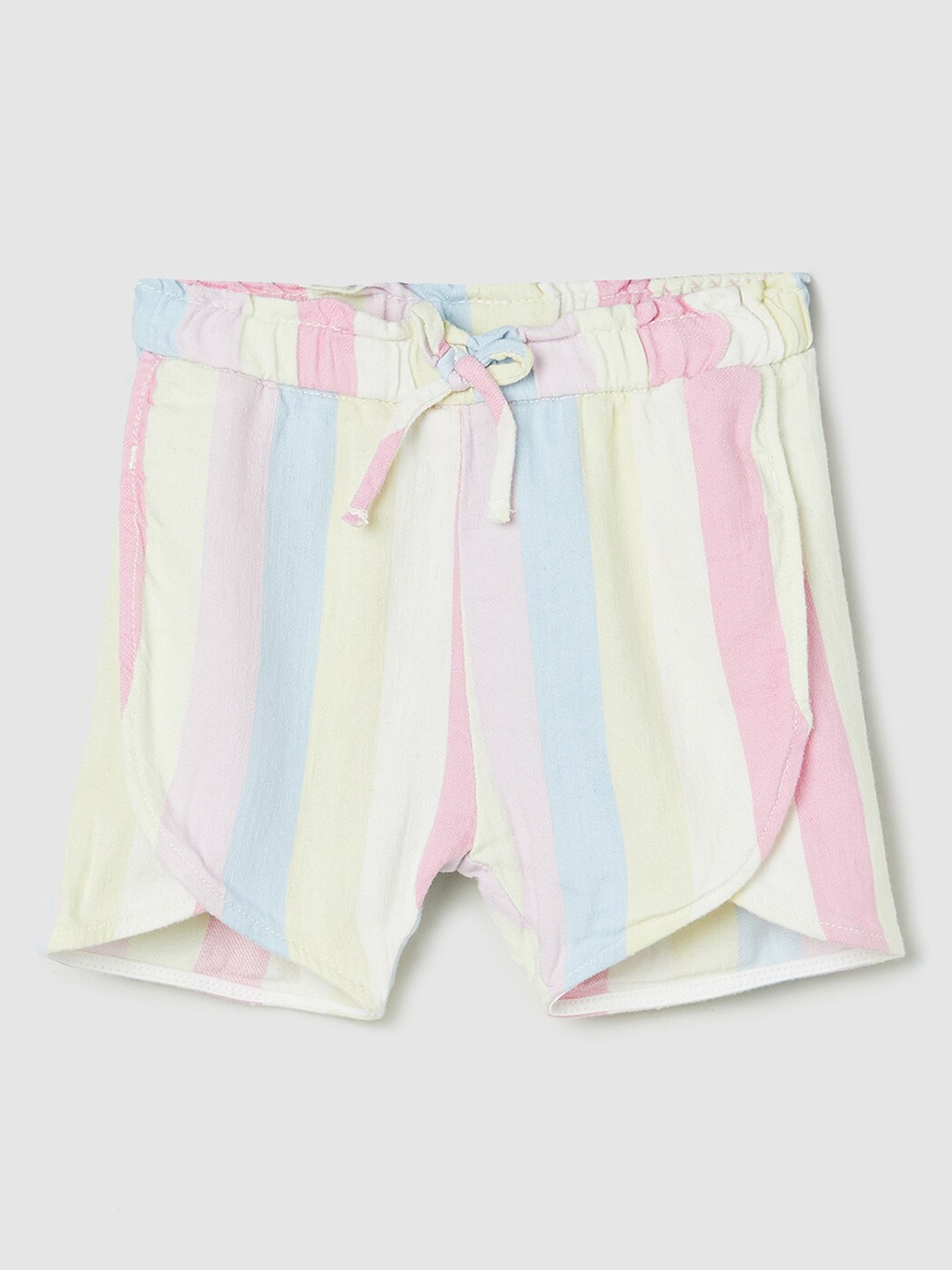 

max Girls Multicoloured Striped Regular Fit Shorts, Beige