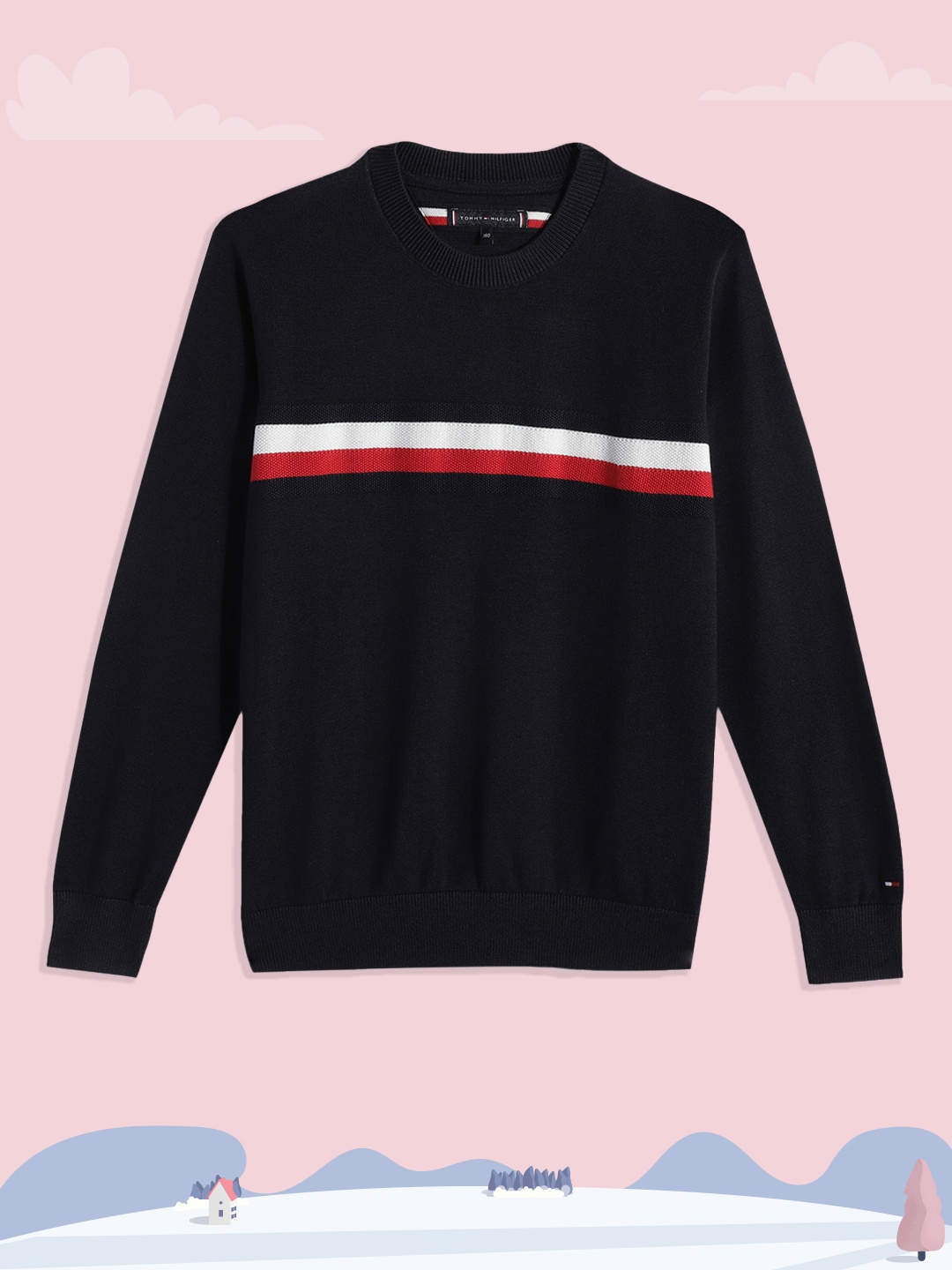 

Tommy Hilfiger Boys Navy Blue Striped Pure Cotton Pullover
