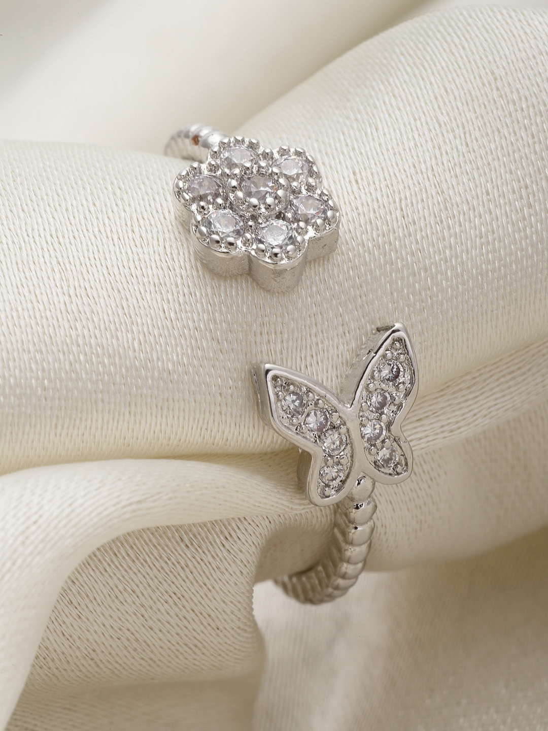 

PANASH Silver-Plated & AD Studded Finger Ring