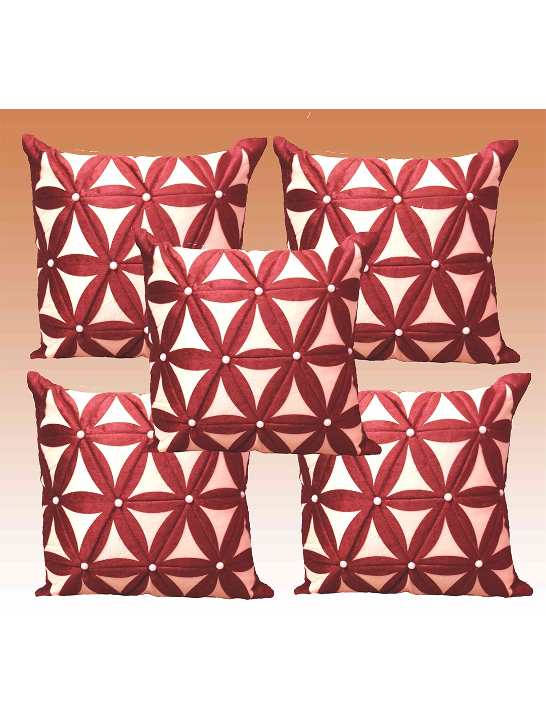 

JDX Red & Beige Set of 5 Geometric Velvet Square Cushion Covers