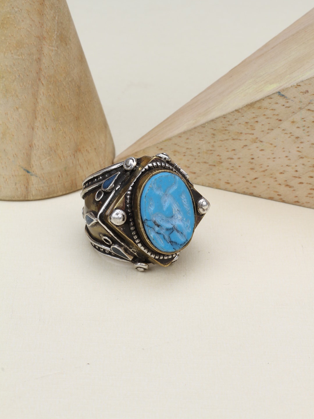 SANGEETA BOOCHRA Oxidized Gold-Toned Stone-Studded Ring