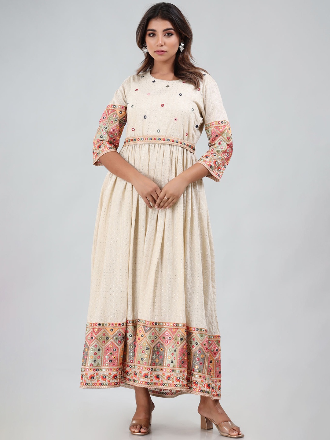 

FASHION DWAR Women Cream Colored Embellished Ethnic Maxi Dress