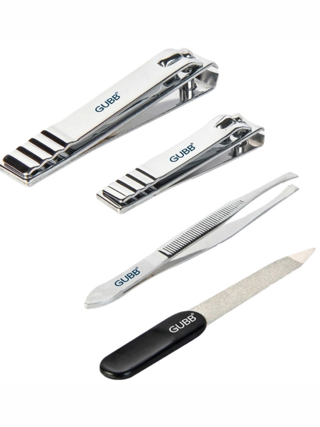 

GUBB Nail Care Kit - Toe Nail Cutter + Finger Nail Cutter + Flat tip Tweezer + Nail Filer, Silver