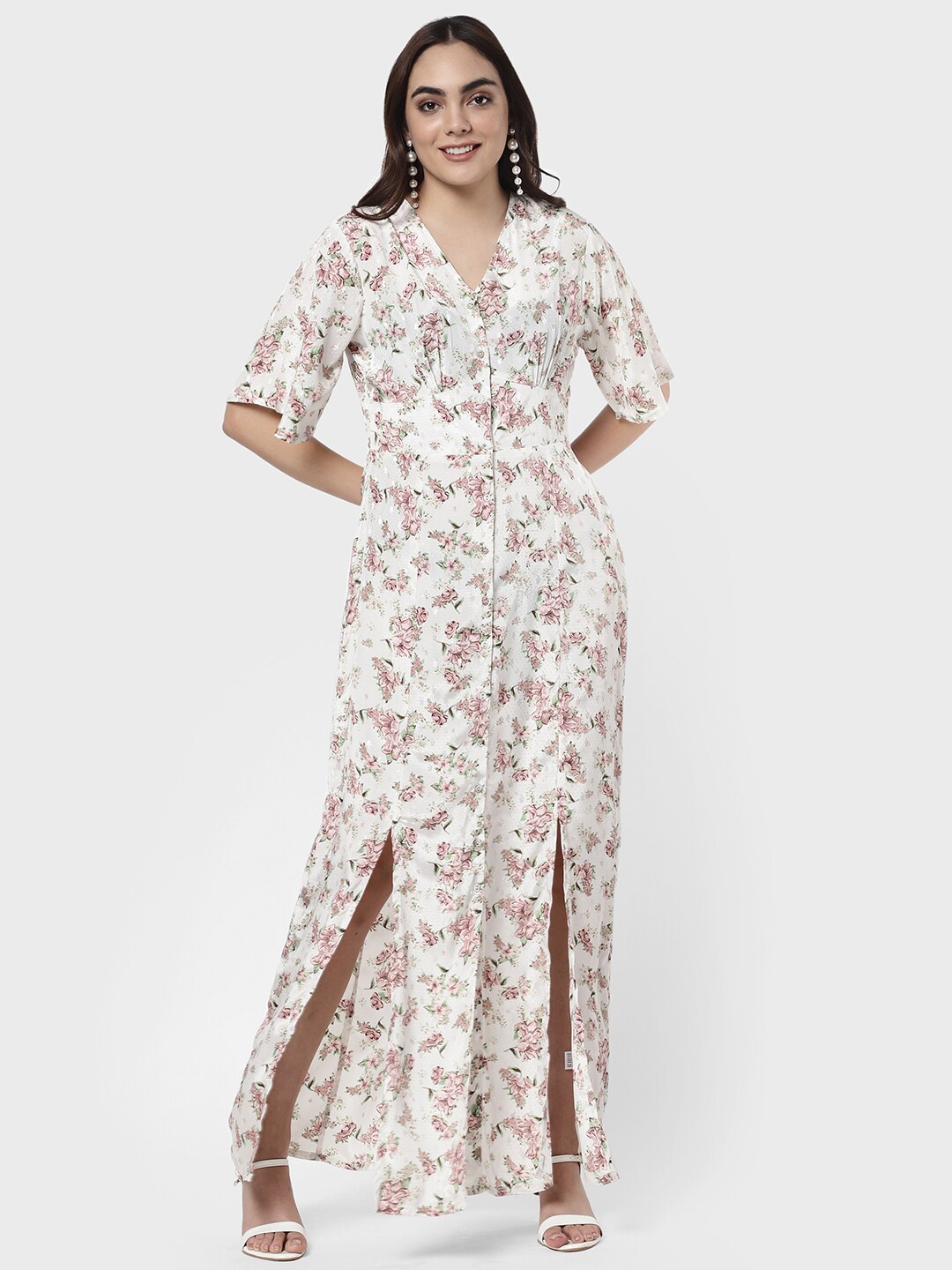 

R&B Women White Floral Printed Maxi Dress