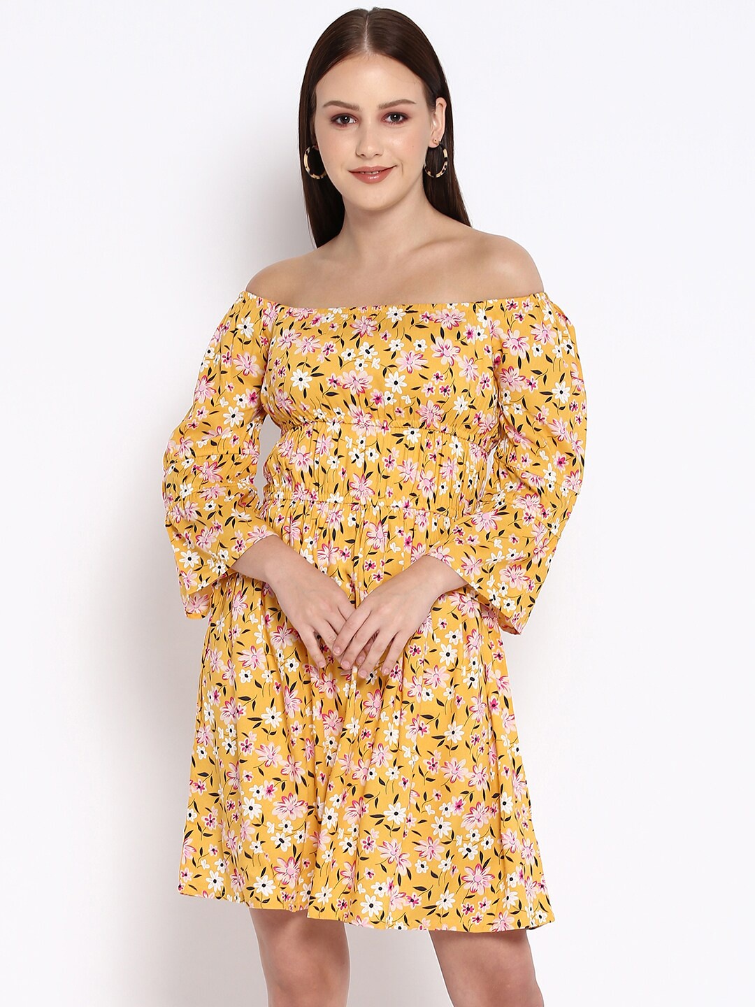 

R&B Yellow Floral Off-Shoulder Dress