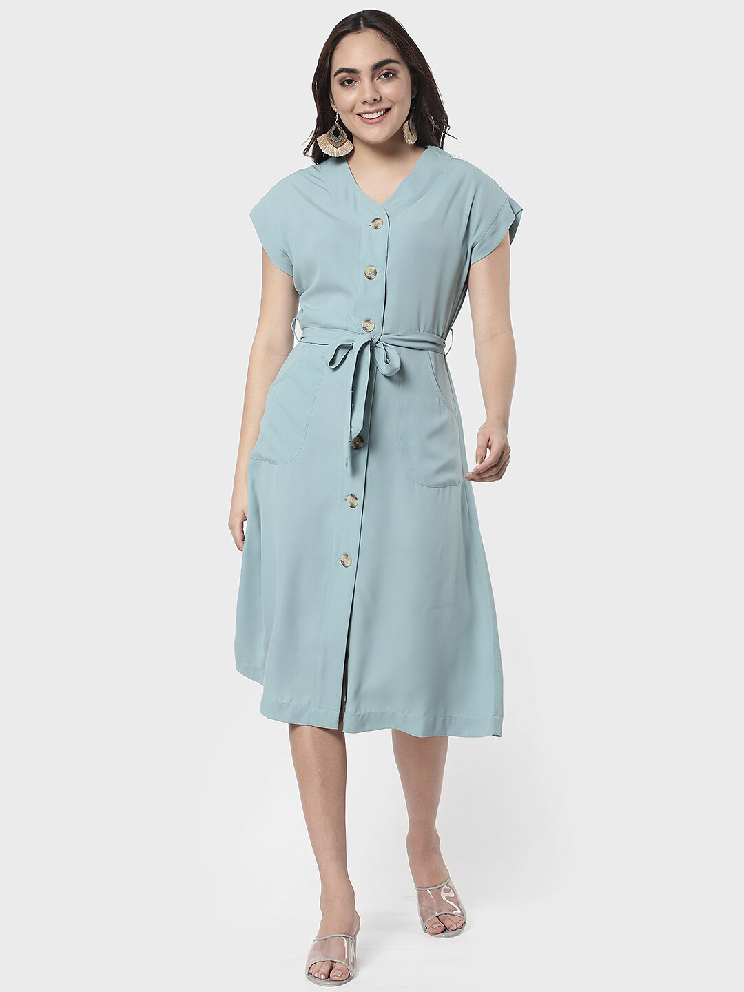 

R&B Green Shirt Midi Dress