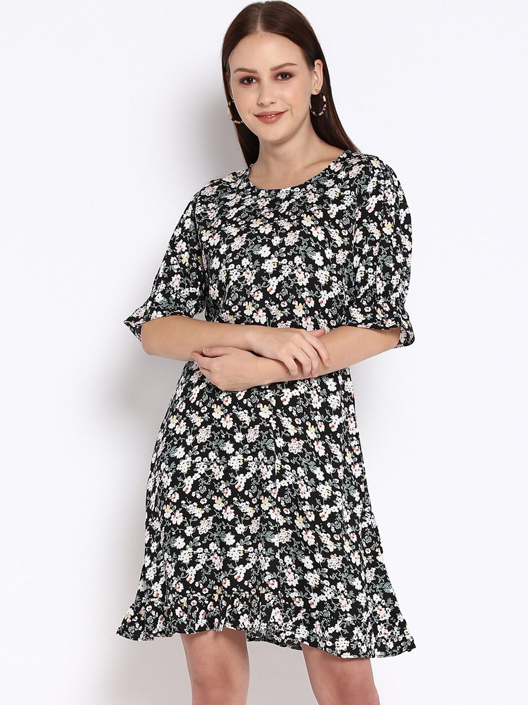 

R&B Black Floral A-Line Dress