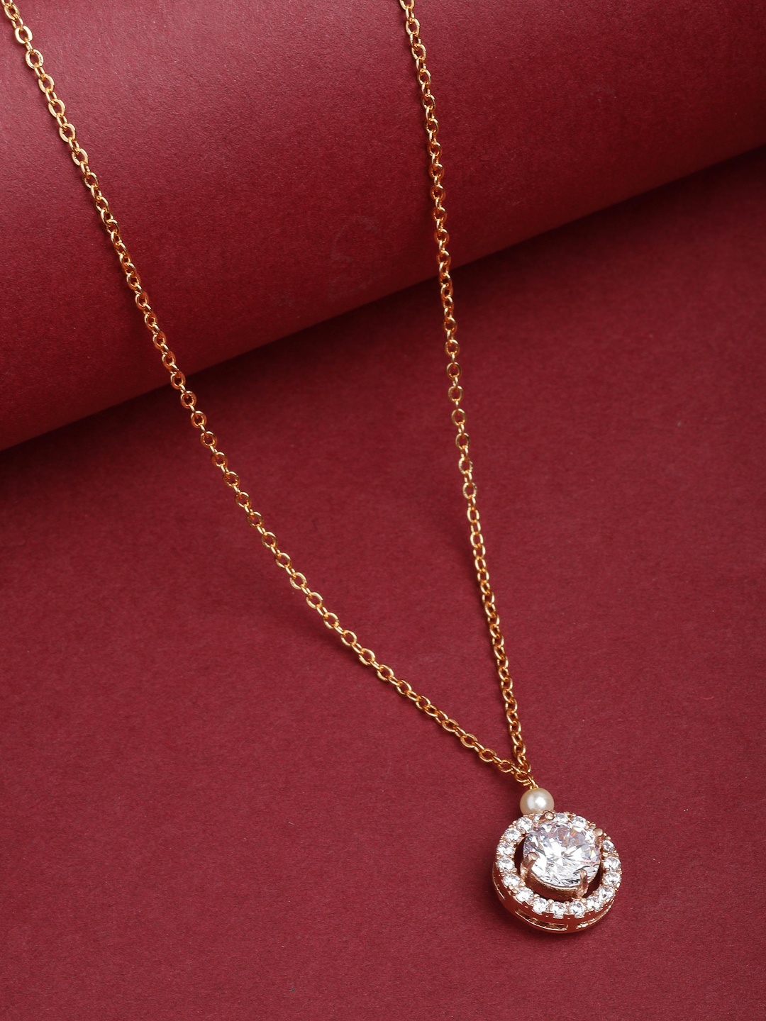 

VOGUE PANASH Gold-Plated Silver CZ Stone Studded Pendant With Chain
