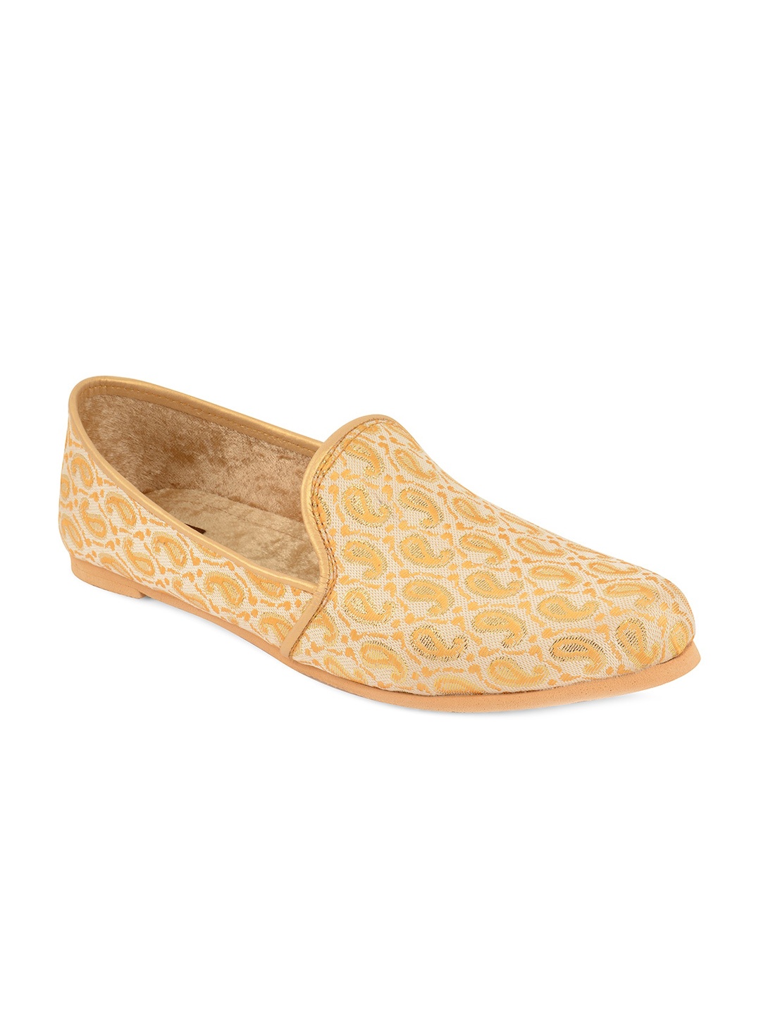 

DESI COLOUR Men Gold-Toned Woven Design Loafers