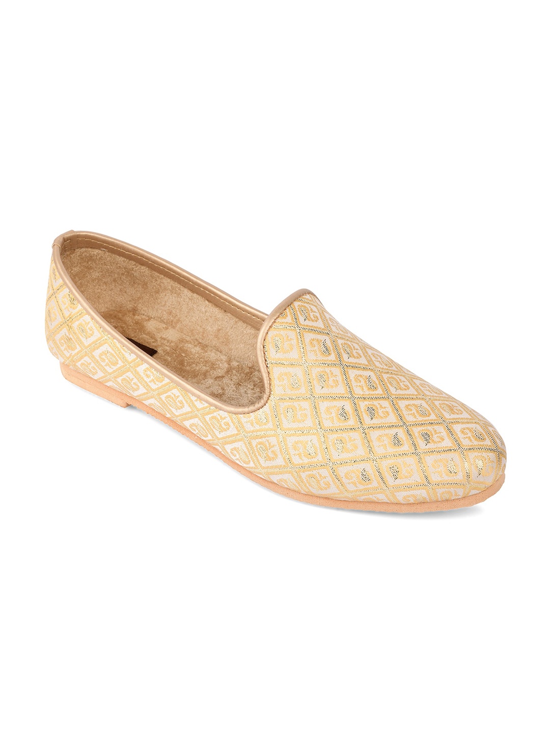 

DESI COLOUR Men Gold-Toned Woven Design Loafers