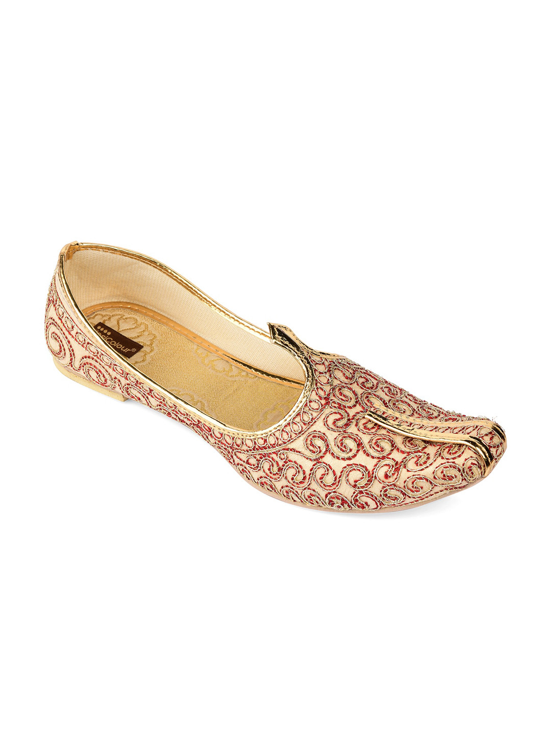 

DESI COLOUR Men Maroon Woven Design Mojaris